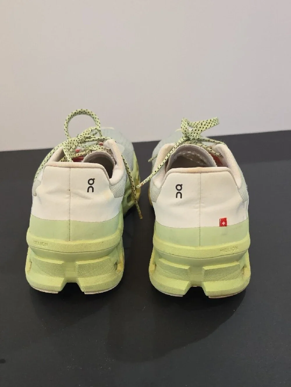On Running CloudMonster Women’s Gray Sneakers with Lime & Coral Size 9.5